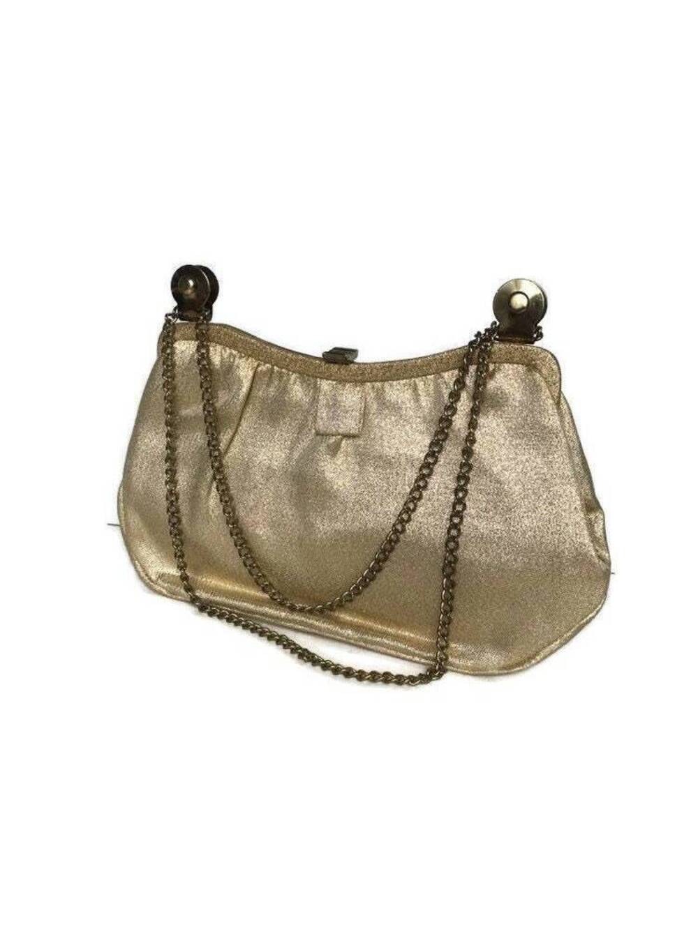 Vintage Gold Lame Evening Bag: Clutch with Chain Strap